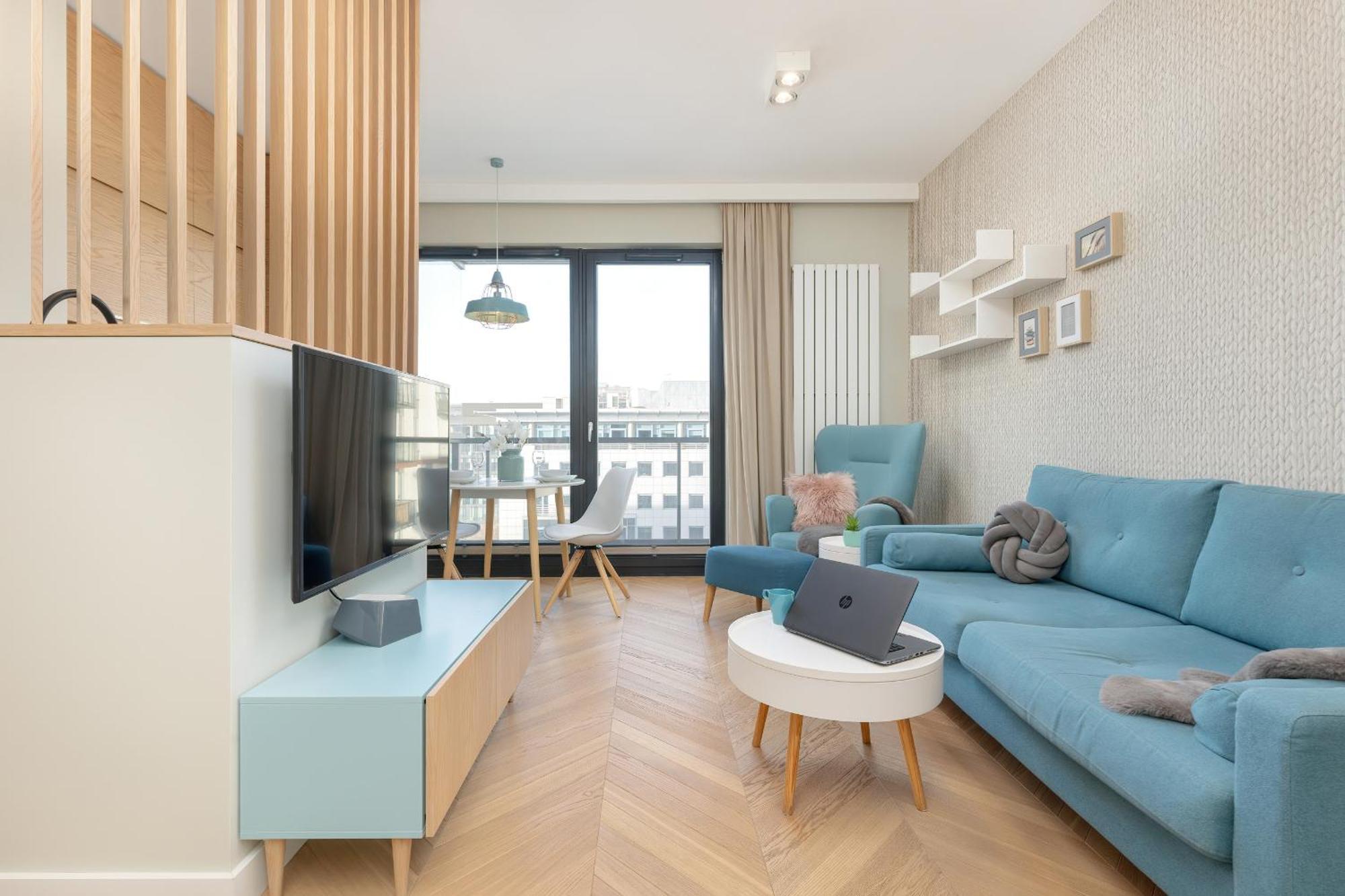 Bright Blue With Balcony, Parking And Air Conditioning In By Renters * Warsaw